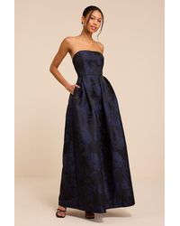 Lulus - Laurelin Floral Jacquard Pleated Strapless Maxi Dress - Lyst