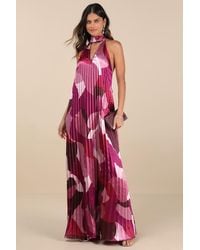 Lulus - Prime Poise Multi Abstract Satin Halter Maxi Dress - Lyst