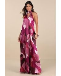 Lulus - Prime Poise Multi Abstract Satin Halter Maxi Dress - Lyst