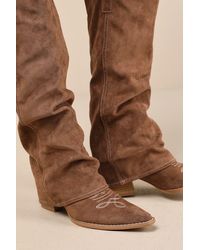 Lulus - Emiliya Suede Fold-Over Knee-High Western Boots - Lyst