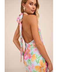 Lulus - Glowing Presence Floral Satin Halter Maxi Dress - Lyst
