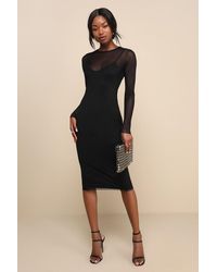Lulus - Perfect Plans Sheer Mesh Long Sleeve Midi Dress - Lyst