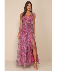 Lulus - Garden Romance Floral Print Organza Maxi Dress - Lyst