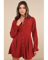 Lulus - Autumn Mood Corduroy Mini Dress With Pockets - Lyst