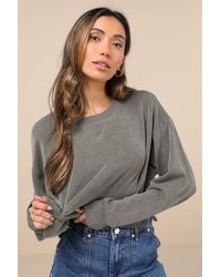 Lulus - Relaxed Attitude Textured Ribbed Long Sleeve Crop Top - Lyst