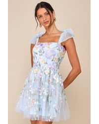 Lulus - Classic Romance 3D Floral Applique Tie-Strap Mini Dress - Lyst