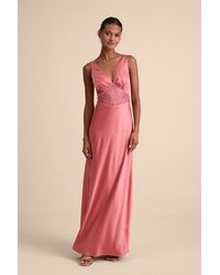 Lulus - Toulouse Rusty Rose Satin Lace Maxi Dress - Lyst