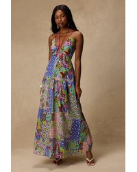 Lulus - Monica Multi Print Tie-Front Maxi Dress - Lyst