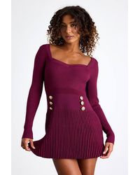 Lulus - Chicest Crush Plum Ribbed Long Sleeve Mini Sweater Dress - Lyst