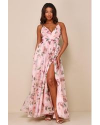 Lulus - Romance That Wows Blush Floral Print Organza Maxi Dress - Lyst