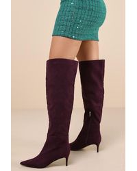 Lulus - Tierny Eggplant Suede Pointed-Toe Over-The-Knee Boots - Lyst