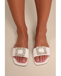 Lulus - Lucinda Pearl Slide Sandals - Lyst