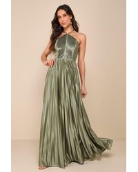Lulus - Elaborate Charm Satin Pleated Backless Maxi Dress - Lyst