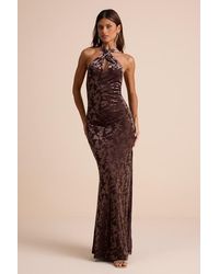 Lulus - Sharon Velvet Burnout Halter Maxi Dress - Lyst