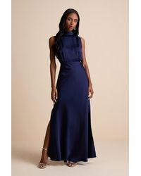 Lulus - Classic Elegance Satin Sleeveless Mock Neck Maxi Dress - Lyst