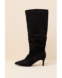 Lulus - Maggie Suede Pointed-Toe Ruched Knee-High Boots - Lyst
