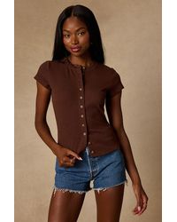 Lulus - Annalena Ribbed Button-Front Short Sleeve Top - Lyst