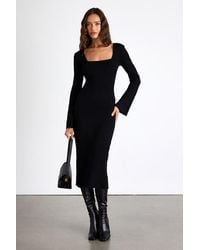 Lulus - Classy Attitude Ribbed Square Neck Midi Sweater Dress - Lyst