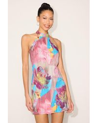 Lulus - Misha Multi Floral Pleated Halter Mini Dress - Lyst