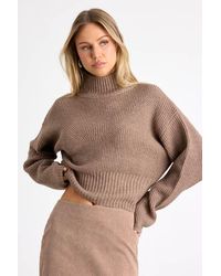 Lulus - Snuggly Days Cropped Mock Neck Sweater - Lyst