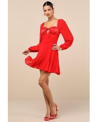 Lulus - Excellent Presence Long Sleeve Tie-Back Mini Dress - Lyst