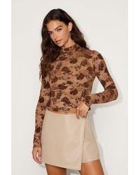 Lulus - Kinley Floral Mesh Mock Neck Long Sleeve Top - Lyst