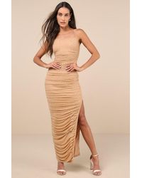 Lulus - Sparkling Intuition Mesh Rhinestone Ruched Maxi Dress - Lyst