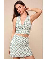 Lulus - Definitely Adorable Cream Plaid High-Waisted Mini Skirt - Lyst