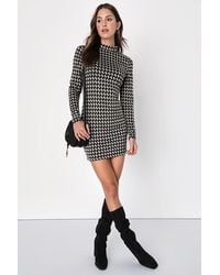 Lulus - Cool Girl Status Print Mock Neck Long Sleeve Mini Dress - Lyst