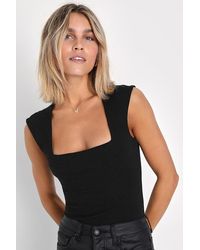 Lulus - Sweet Crush Ribbed Square Neck Bodysuit - Lyst