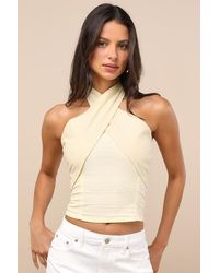 Motel - Lasy Cotton Cross-Front Halter Top - Lyst