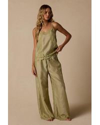 Lulus - Dreamland Sage Satin Lace Pajama Pants - Lyst