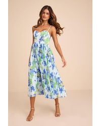 Lulus - Dorothy Multi Floral Print Pleated Midi Dress - Lyst