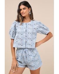 Lulus - Aminta Eyelet Embroidered Puff Sleeve Top - Lyst