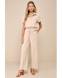 Lulus - Laidback Living Button-Front Short Sleeve Jumpsuit - Lyst