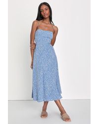 Lulus - Charming Dedication Floral Sleeveless Lace-Up Midi Dress - Lyst