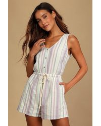 Lulus - Forever Adventure Multi Striped Drawstring Romper - Lyst