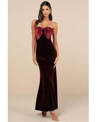 Lulus - Dramatic Stunner Velvet Bow Strapless Maxi Dress - Lyst