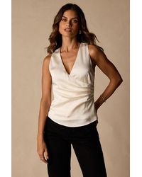 Lulus - Nevaeh Satin Surplice Tank Top - Lyst