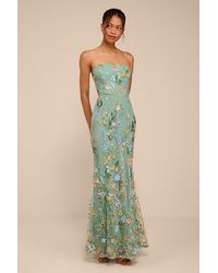 Lulus - Stefanie Dark Sage Floral Embroidered Mermaid Maxi Dress - Lyst