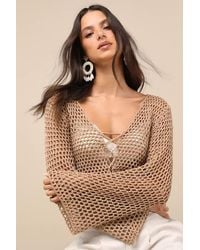 Lulus - Saray Loose Crochet Knit Lace-Up Sweater Crop Top - Lyst
