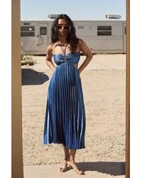 Lulus - Aerin Satin Pleated Cutout Midi Dress - Lyst