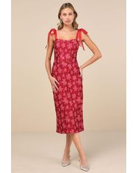 Lulus - Lovely Darling Floral Jacquard Tie-Strap Midi Dress - Lyst