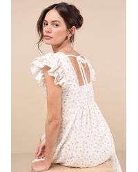 Lulus - Eben Ditsy Floral Flutter Sleeve Mini Dress - Lyst