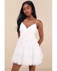Lulus - Special Poise Tulle Pleated Sleeveless Tiered Mini Dress - Lyst