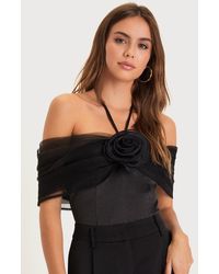 Lulus - Trendsetting Moment Mesh Rosette Off-The-Shoulder Bodysuit - Lyst