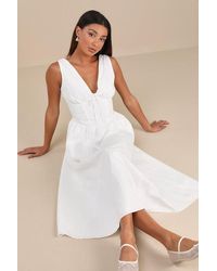 Lulus - Lettie Poplin Plunge Neck Midi Dress - Lyst