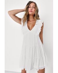 Lulus - Dreamy Designs Ruffled Tiered Swiss Dot Mini Dress - Lyst