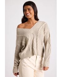 Lulus - Ewan Sequin Cable Knit V-Neck Sweater - Lyst
