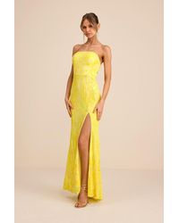Lulus - Shimmering Icon Sequin Lace-Up Strapless Maxi Dress - Lyst